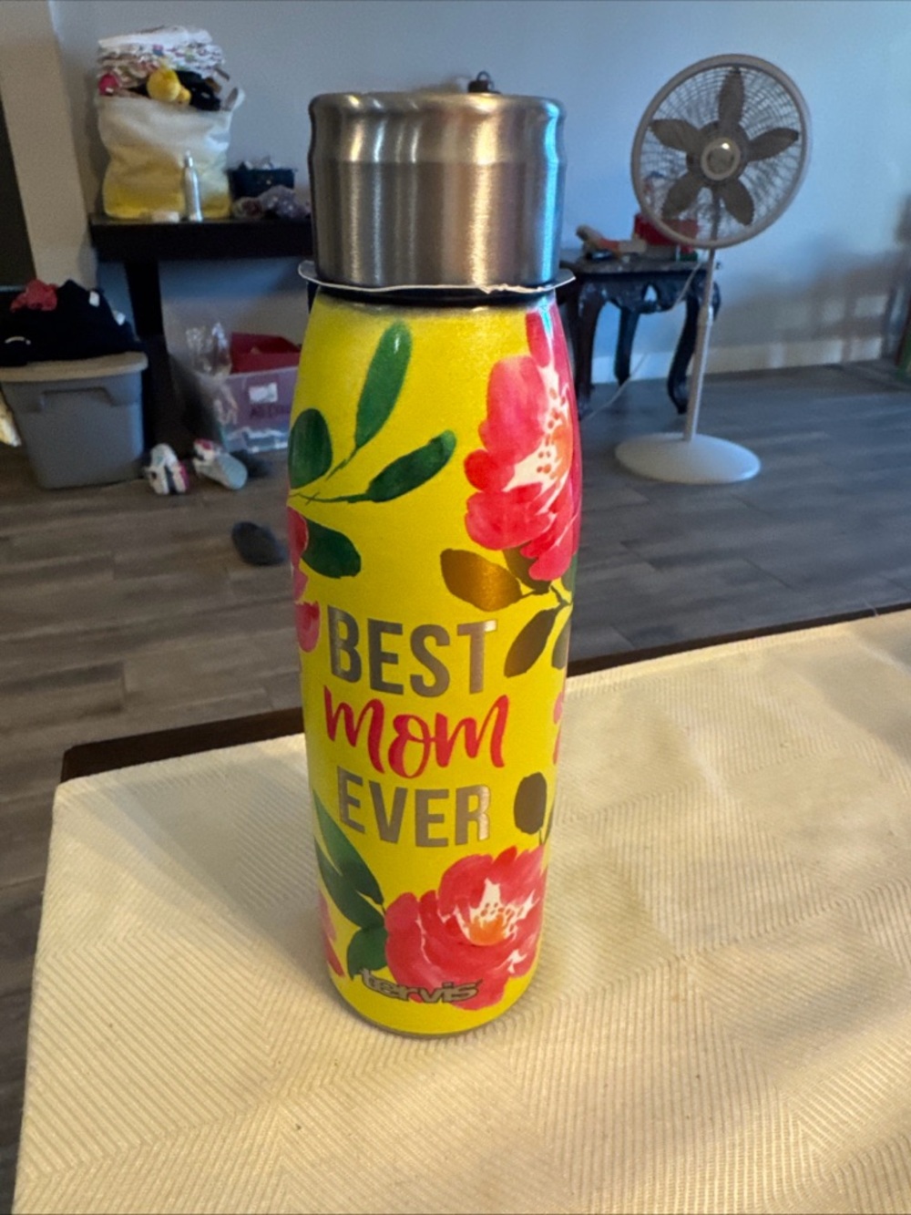 Best Mom Ever Floral Insulated Water Bottle - Yellow